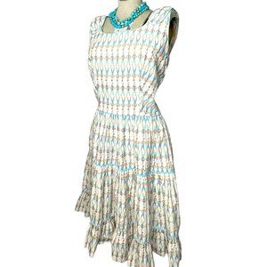 Vintage Novelty Print Cotton Sundress Day Dress, Three-Tiered Full Skirt 50s 60s